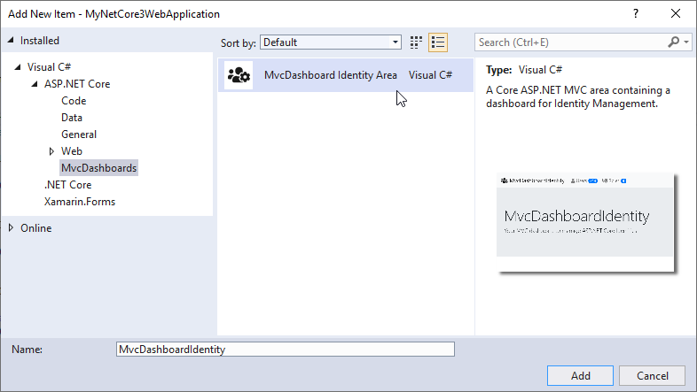 Visual Studio Add New Item dialog